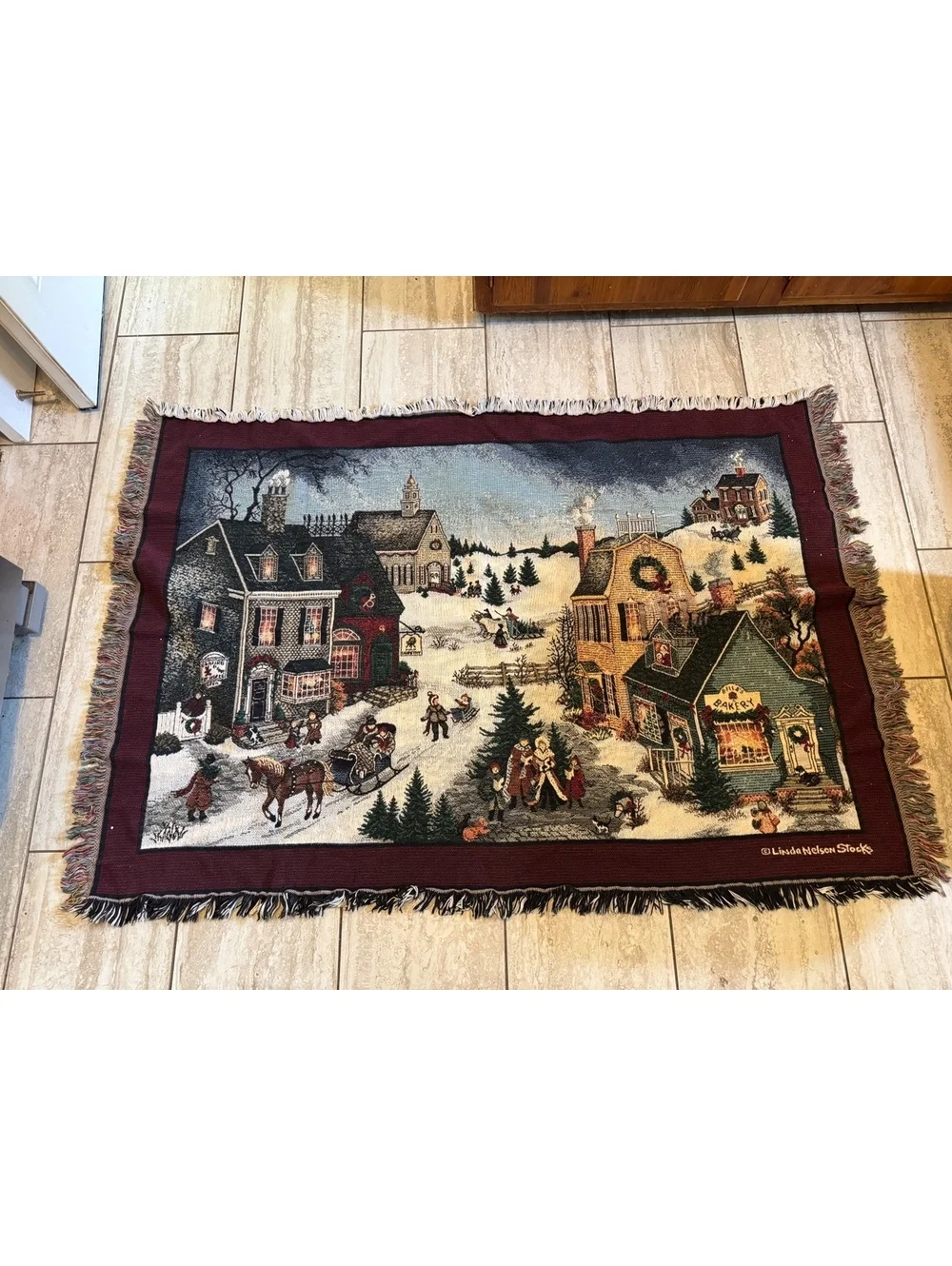Tapestry Throw Blanket Linda Nelson Christmas Winter Scene Goodwin Weaver 64x44